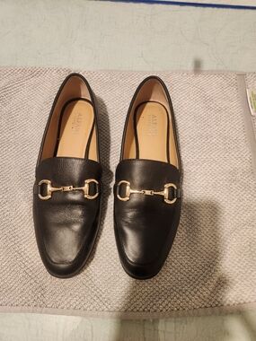 Black Leather Horsebit Loafers with Gold Hardware